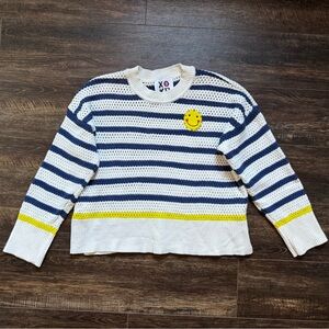 XO Kerri Rosenthal Smiley Face Striped Crochet Knit Sweater XL